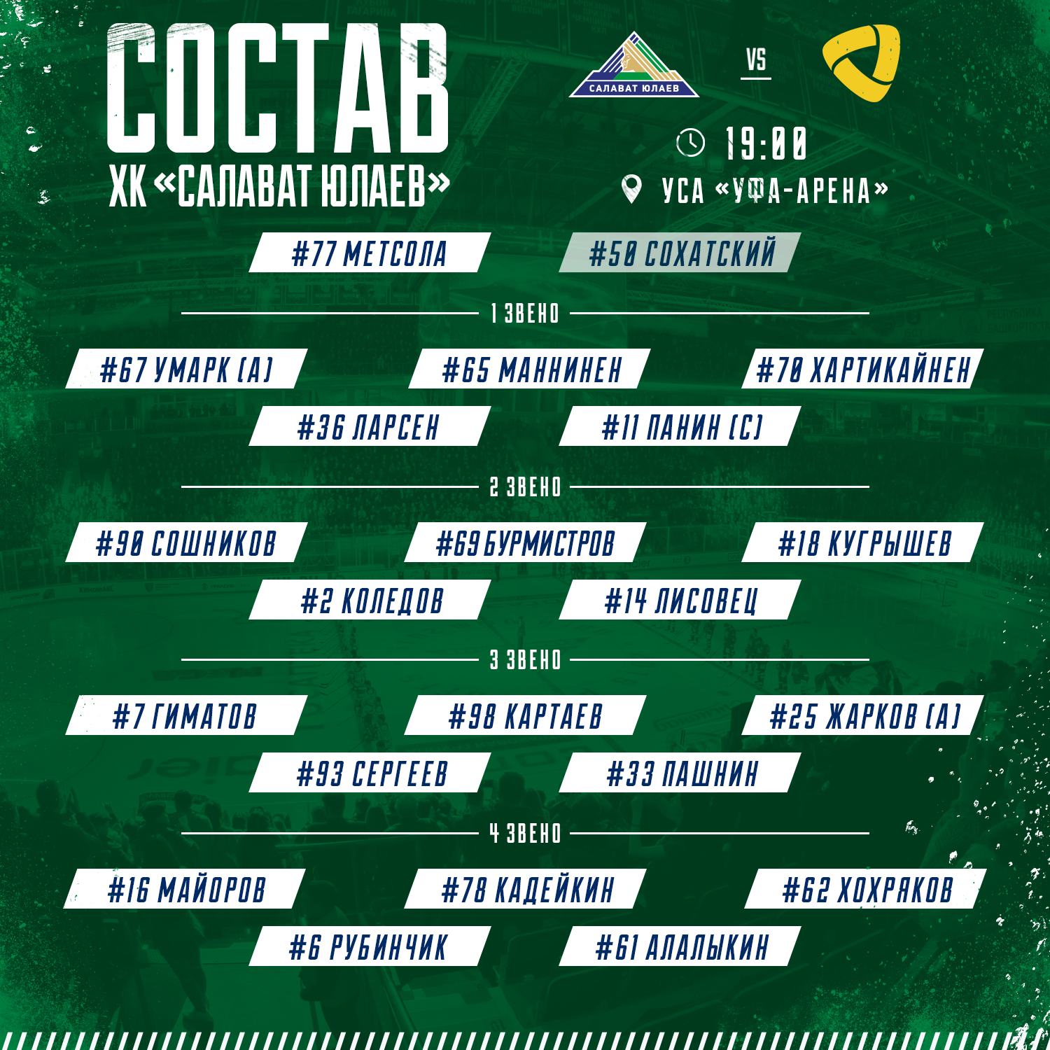 Состав «юлаевцев» на матч против «Северстали» Состав «юлаевцев» на матч против «Северстали»