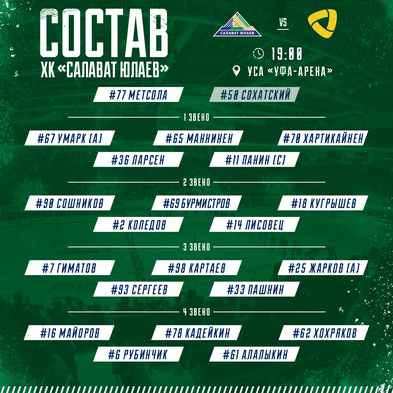 Состав «юлаевцев» на матч против «Северстали»